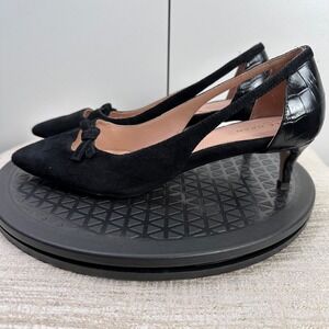 Cole Haan Grand Series Black Suede Leather Croc Kitten Heel 8B Lux Power Texture